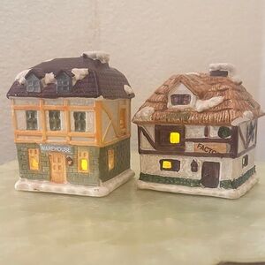 Vintage  JSNY Dickens Village "Factory" ceramic tea light candle holder.